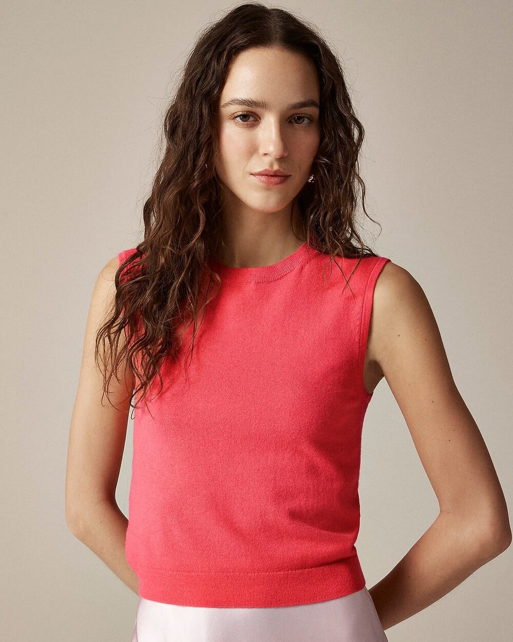 J. Crew Hot Pink Coral Sleeveless Cashmere Knit Top Minimalist Preppy Medium